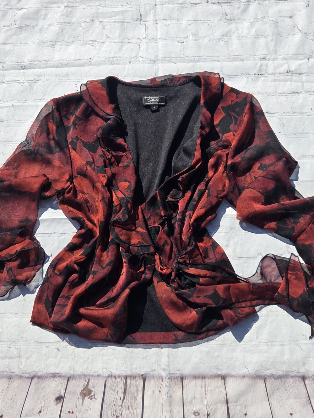 VTG 90s Dressbarn Chiffon Wrap Top Ruffled Whimsigoth Witchy Dark Romantic Lg